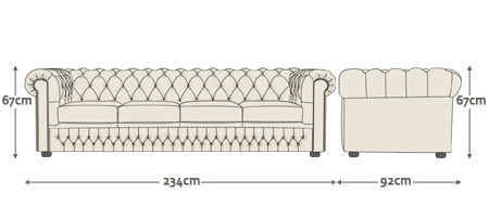 Dimensions for Chesterfield 4 Seater Sofa