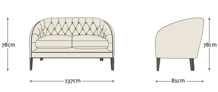Dimensions for Blake 2 Seater Sofa