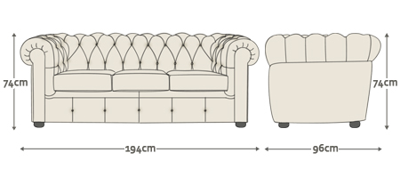 Dimensions for Conway 3 Seater Sofa