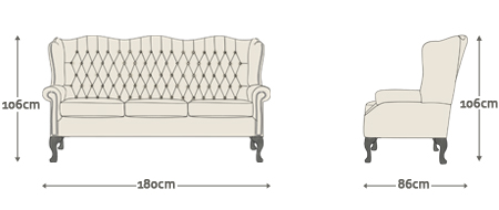Dimensions for Gladstone 3 Seater Sofa