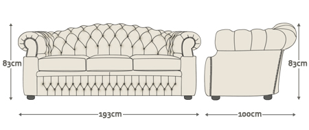 Dimensions for Lawrence 3 Seater Sofa